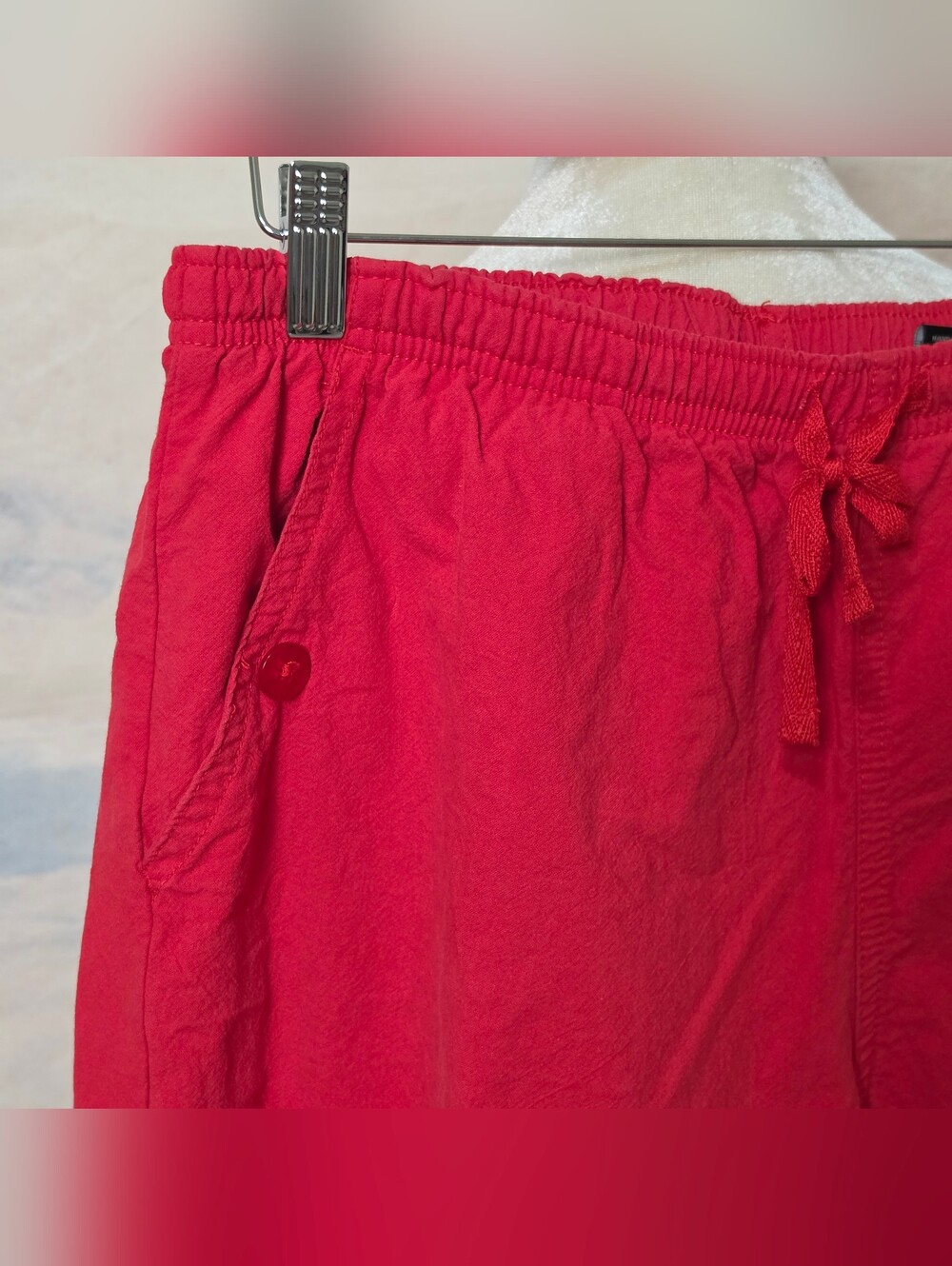 Jane Ashley Red Elastic Waist 100% Cotton Casual Pants - Picture 3 of 5